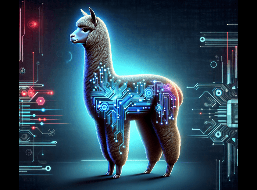 a Llama with computer chip lines inside, signifying Meta's LLama LLM model